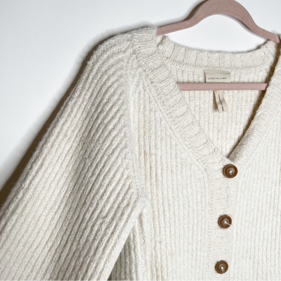 Laude The Label Cream Cardigan Alpaca Cotton Cropped Ribbed Balloon Sleeve Small - Picture 5 of 12